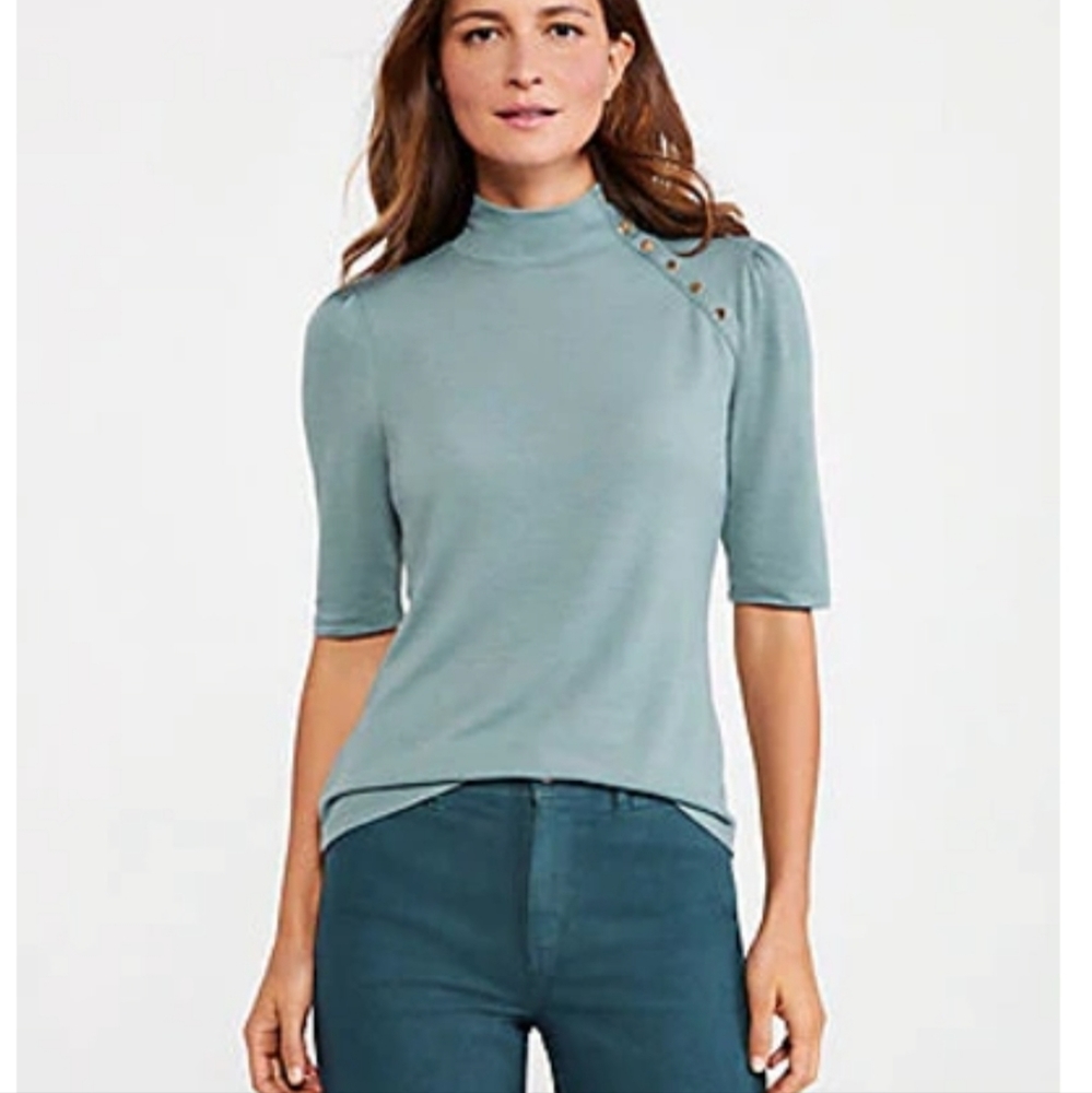 Ann Taylor Button Mock Neck Top